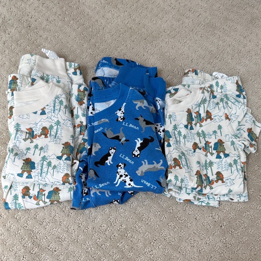 L.L. Bean Blue Dog and Cream Woodland Bear Kids Pajama Sets
